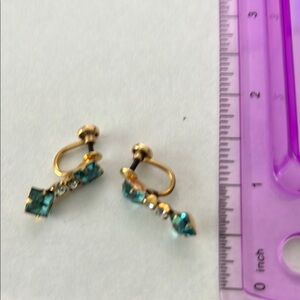 Vintage Elegant Gold and Blue clip on Earrings